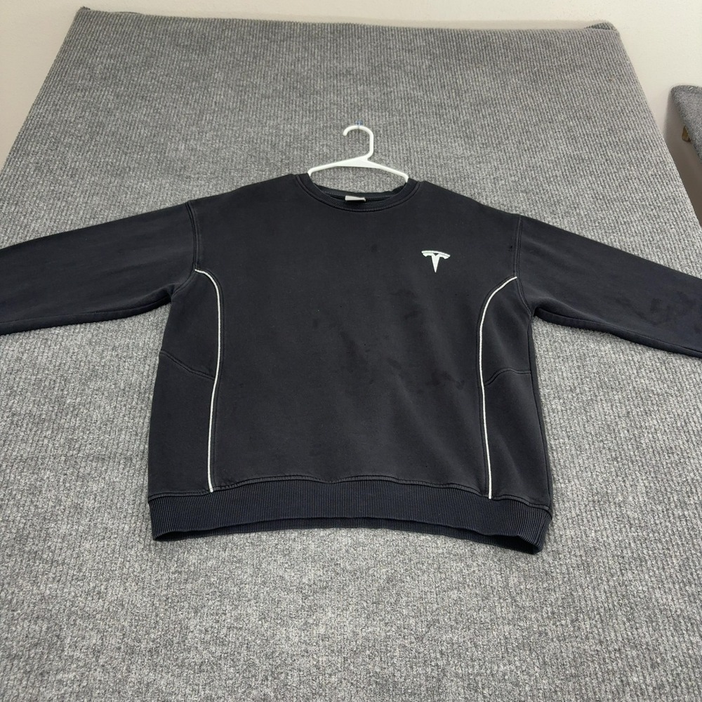 Tesla Sweatshirt Unisex LG Black Cotton Blend Logo Piping Tech Casual Streetwear